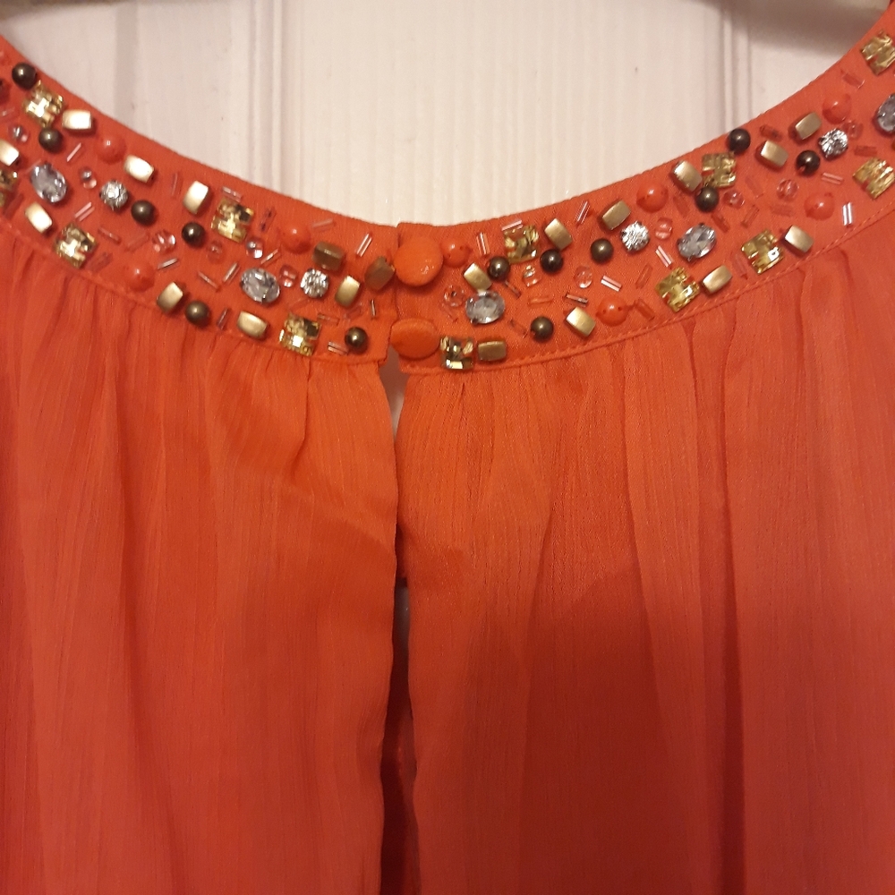 Vince Camuto Women's 18W Jeweled Beaded Orange Chiffon Shift Dress, Keyhole NWOT - Picture 8 of 11